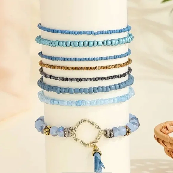 NEW beaded boho ankle bracelet set - Picture 2 of 5